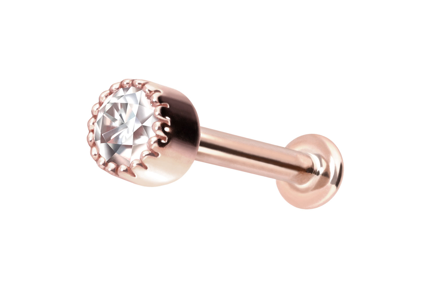 14 Karat Gold Labret Piercing mit Innengewinde MOISSANIT-DISC